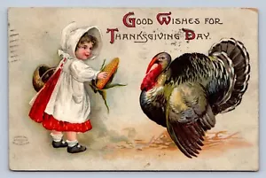 J87/ Thanksgiving Holiday Postcard c1910 Turkey Child Corn 507 - Picture 1 of 4