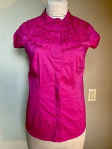 Worthington Stretch NEW Pink Cap Sleeve Womens Shirt Ruching Button Down M - Picture 1 of 5