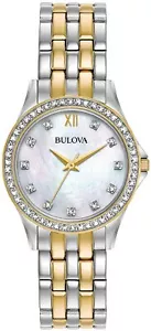 Reloj de vestir para mujer Bulova 98X113 esfera MOP blanca de dos tonos cristales Swarovski - Imagen 1 de 3
