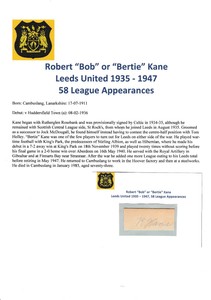 BOB KANE LEEDS UNITED 1935-1947 RARE ORIGINAL HAND SIGNED CUTTING/CARD