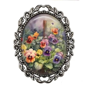 Retro Pansy Flor Jardín Coloridas Flor Vidrio Top Broche Pin Foto Joyería - Imagen 1 de 4