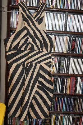 Leifsdottir black beige Striped Sleeveless Dress Crossover Ladies sz 2  (bin99) - Изображение 1 из 4