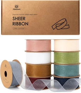 1 X 90Yd Organza Ribbon Set, 10Yd X 9 Rolls, Mixed Colors for Gift Wrapping, Cra - Picture 1 of 12