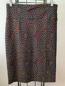 LULAROE CASSIE Red Blue Yellow Circles Geometric Pencil Skirt M 30-32" Stretchy - Picture 1 of 4