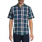 George Men's Short Sleeve Button Down Poplin Shirt 3XL (54-56) Navy Blue Plaid