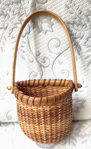 Nantucket Basket Flat Back Swing Wooden Handle Nautical Hang On Door Wall Or Cover