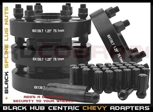COMPLETE SET CHEVY SILVERADO 6x5.5 BLACK 1.25" THICK HUB CENTRIC WHEEL SPACERS - Picture 1 of 12