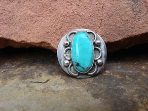 Vintage 925 Sterling Silver TURQUOISE Cab Brooch Pin Signed U S - Picture 1 of 9