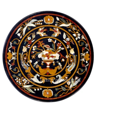 36" x 36" Marble pietra dura inlay Table Top handmade marquetry art work decor - Image 1 of 2
