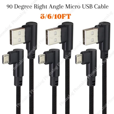 90 Degree Right Angle Micro USB Cable Fast Charging Cord 3/6/10FT For Samsung LG - Image 1 of 4