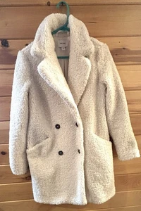 Nine West Teddy Sherpa Coat Cream Sz XS Double Breasted Teddy Bear Snow Winter - Picture 1 of 5