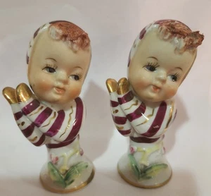 Candy Cane Christmas Girls Salt And Pepper Shakers- Vintage - Picture 1 of 5