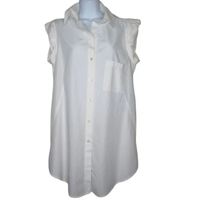 Vintage DKNY Cap Sleeve Tunic Button-Up Blouse White Cotton Womens Size 8 - Image 1 of 4