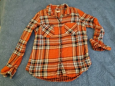 Camisa M Merona para mujer roja azul franela a cuadros abotonada 100 % algodón hueco azul marino antiguo Foto 1 de 4