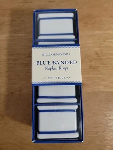 Williams-Sonoma Blue Banded Ceramic Napkin Rings  Set Of 4 2006 New in Box - Picture 1 of 2