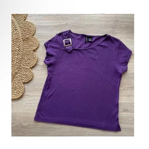 Grape Purple Y2K Vintage Silver Large Buckle Shirt Trending Punk Fairy Grunge  - Picture 1 of 8