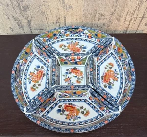 Japanese Imari Style 5 Section Ceramic Porcelain Lazy Susan Carousel Tray 14.5” - Picture 1 of 3