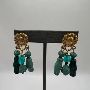 Boho Ohrringe blau türkis Perlen goldfarben Ohrhänger - Bild 1 von 7