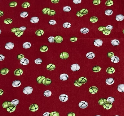 Campanas de Navidad Jingle Tela Granate Verde Plata Campanas Edredón Algodón Navidad 52"x44 Foto 1 de 4