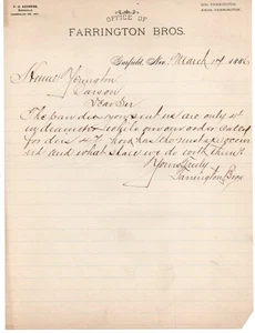 Membrete 1886 de Farrington Bros Garfield Nevada a Yerington - Imagen 1 de 1