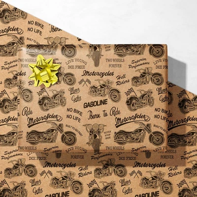 Papel de envolver motocicleta - Papel kraft con diseño de motociclista vintage para hombre Birt Foto 1 de 4