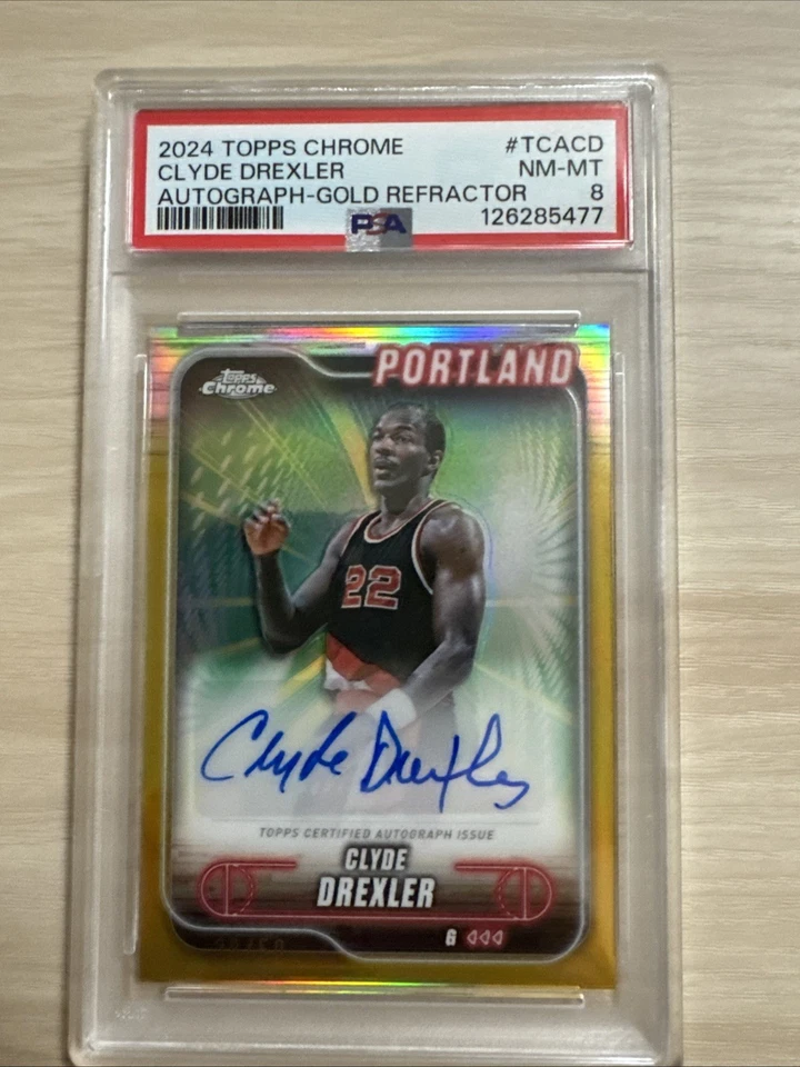 2024 Topps Chrome Gold Refractor /50 Clyde Drexler PSA 8 Auto HOF - Image 1 of 1