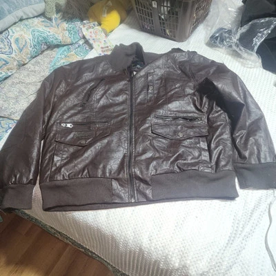 COOGI EUC MENS SX 3XL DARK BROWN FAUX LEATHER BOMBER BIKER JACKET COAT - Image 1 of 4