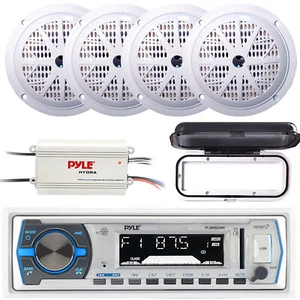 Pyle Marine Stereo MP3 Receiver, Bluetooth Amplifier, Cover, 4x 5.25" Speakers - Picture 1 of 5