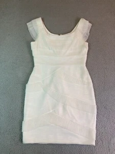 BCBG MAXAZRIA Dress 12 White Briana Tiered Pleated Sleeveless Organza Formal - Picture 1 of 17
