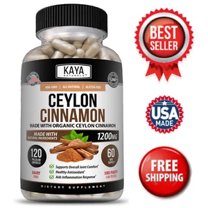 Ceylon Cinnamon Capsules 1200mg 120ct Max Potency Blood Sugar & Heart Health - Picture 1 of 16