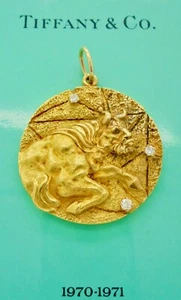 Vintage Tiffany & Co. Taurus Zodiac Diamond 18k Gold Medallion Pendant c.1970 - Picture 1 of 9