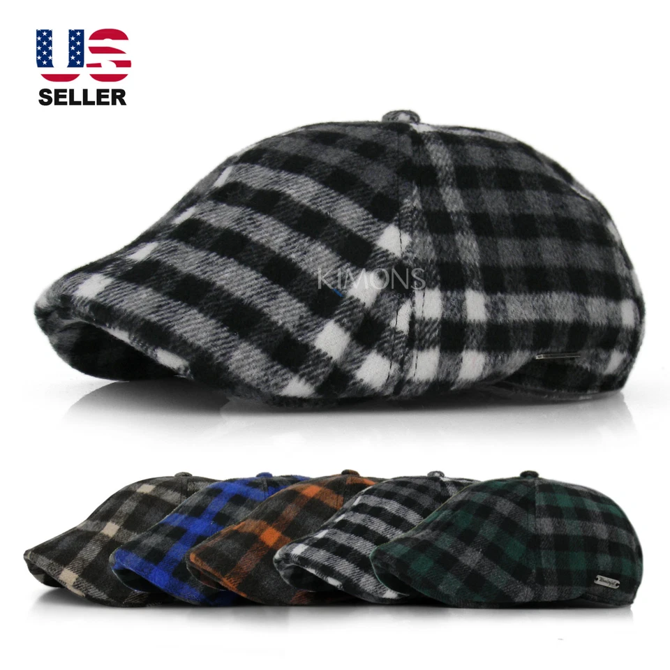 EM Plaid Wool Duckbill Stripe Gatsby Cap Mens Ivy Hat Golf Driving Flat Newsboy - Image 1 of 1