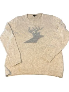 Talbots Beige Sweater Silver Metallic Stag Reindeer Long Sleeves Wool Sz LP - Picture 1 of 4