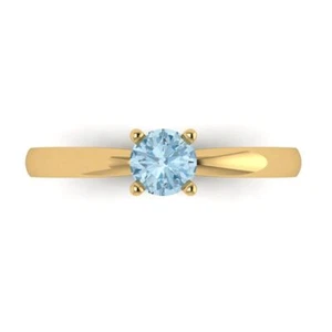 14K Yellow Gold Solitaire Engagement Ring, 0.5 ctw Simulated Blue Diamond - Picture 1 of 11