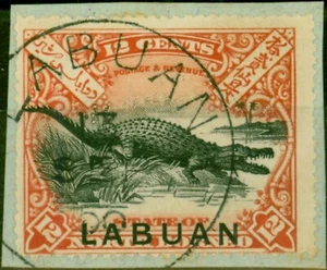 Labuan 1897 12c Vermilion SG95a V.F.U on Small Piece - Picture 1 of 1
