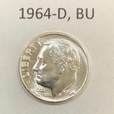 1964 D Roosevelt Dime BU ~ 90% Silver ~ Uncirculated U.S. Coin from Roll ~ D2196 Cover