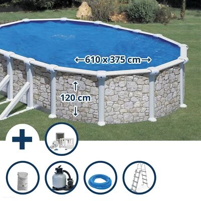 Stahlwandpool Set (6-teilig) hoch oval 610 x 375 x 120 cm, Stahl 0,45mm - Bild 1 von 4