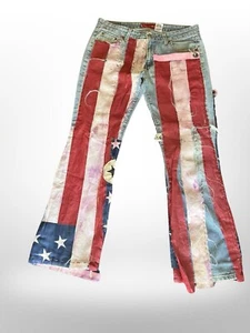 Artist Made Vtg  LEVIS 518 US FLAG Boot Cut Jr Sz 11 Jeans Hand Sewn Stretch Zip - Picture 1 of 13