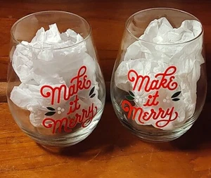  Hallmark  Keepske  "Make It Merry" Stemless Wine Glasses SET OF 2 - Picture 1 of 1
