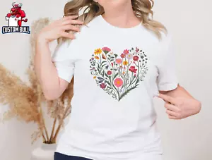 Floral Heart Shirt, Botanical Floral Shirt, Wildflowers Shirt, Flowers Shirt - Picture 1 of 7