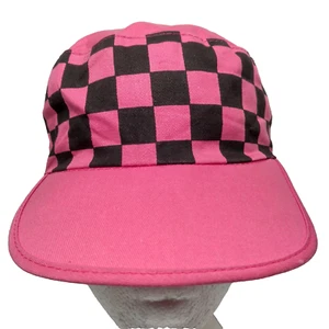 Vintage 80s Painters Cap Hat Girls One Size Pink Black Checkered Hong Kong READ - Picture 1 of 20