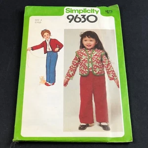 Simplicity Vintage Sewing Pattern #9630 Childs Pant Shirt Quilted Jacket Size 4 - Picture 1 of 3