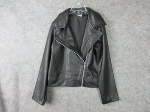 Wonder Nation Moto Jacket Girl's 7/8 Black Faux Leather Lined School Motorcycle - Picture 1 of 16