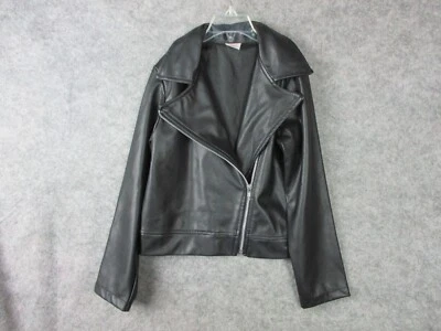 Wonder Nation Moto Jacket Girl's 7/8 Black Faux Leather Lined School Motorcycle - Image 1 of 4