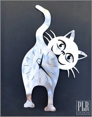 Handmade Stainless Steel Large Cheeky Cat Clock Quartz Movement 540mmx 335mm - Image 1 of 4