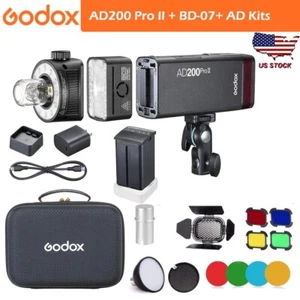 Godox AD200Pro II 2.4G TTL HSS Outdoor Flash+AD-S2 Reflector AD-S11 BD-07 Kits - Picture 1 of 10