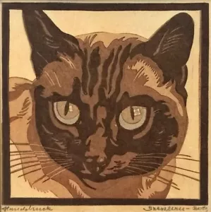 Siamese Cat : Norbertine Bresslern-Roth : 1946 Linocut : Archival Art Print - Picture 1 of 2
