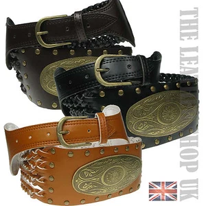 Womens Dress Waist Belt Fashion Studded Weaved Design With Gold Plate wm17 - Picture 1 of 4
