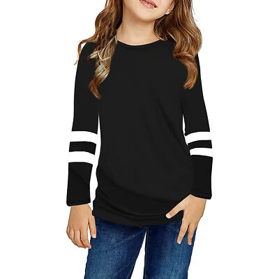 Kids Girl Casual Tunic Tops Round Neck Long Sleeve Pullover Casual Loose T-Shirt - Image 1 of 4
