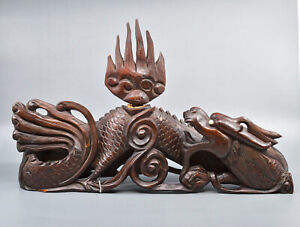 Antique, Chinese, carved wood, large , dragon figurine, 19 inches long